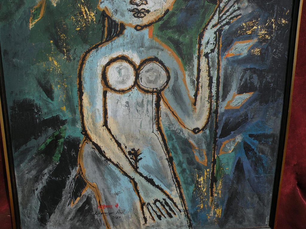 LAXMAN PAI (1926-) modern Indian art expressionist painting by well listed important painter LAXMAN PAI (1926-) modern Indian art expressionist painting by well listed important painter