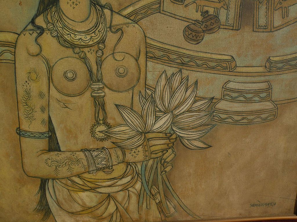 ABDUL RAHIMAN APPABHAI ALMELKAR (1920-1982) modern Indian art painting by well listed artist of woman and village dated 1967 ABDUL RAHIMAN APPABHAI ALMELKAR (1920-1982) modern Indian art painting by well listed artist of woman and village dated 1967