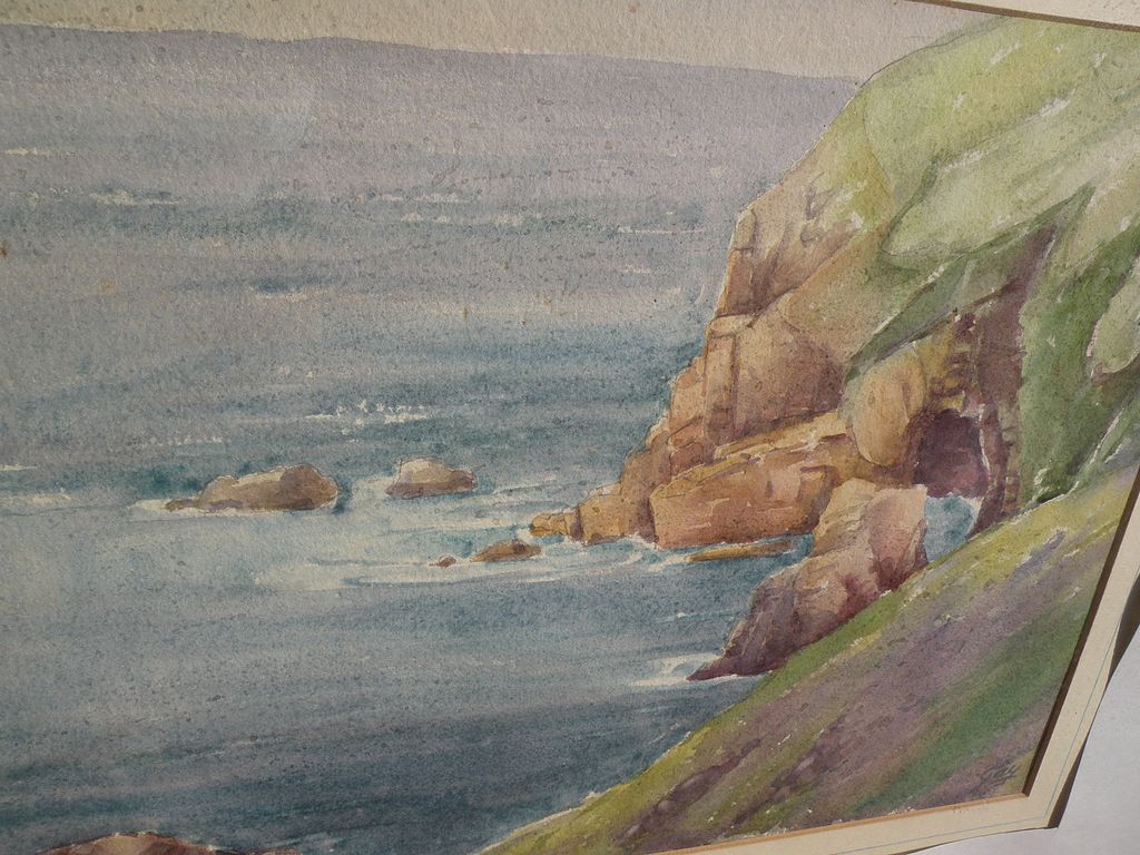 American art signed watercolor coastal painting with reverse study sketch signed American art signed watercolor coastal painting with reverse study sketch signed