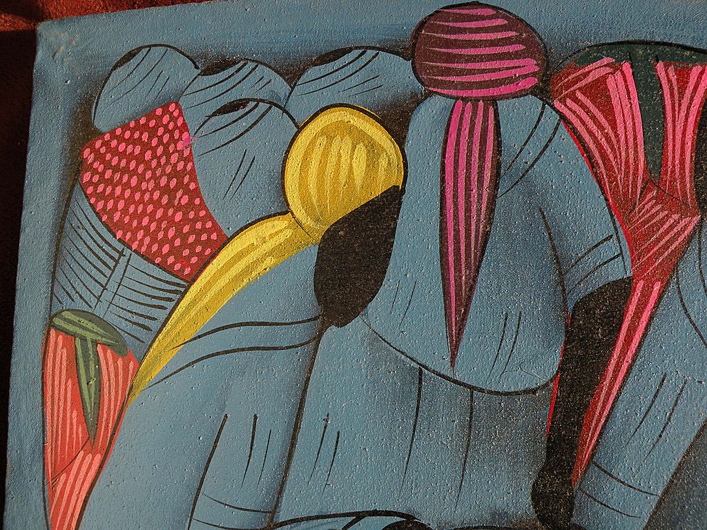 Haitian Art colorful signed naive folk art painting Haitian Art colorful signed naive folk art painting