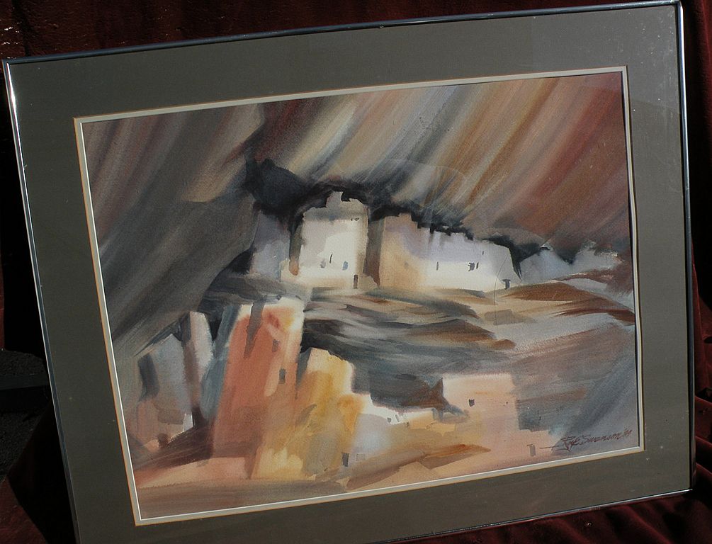 ROY E. SWANSON Southwest American art original watercolor painting of Mesa Verde Cliff ruins in Colorado ROY E. SWANSON Southwest American art original watercolor painting of Mesa Verde Cliff ruins in Colorado