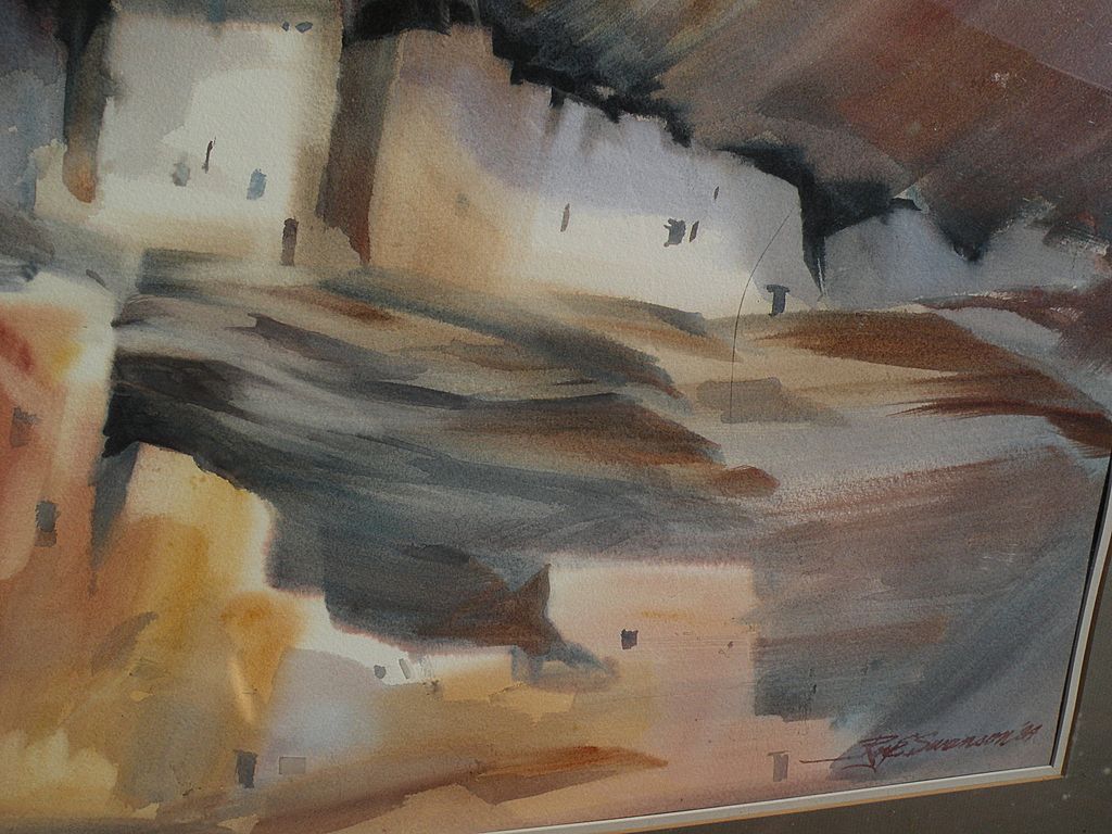 ROY E. SWANSON Southwest American art original watercolor painting of Mesa Verde Cliff ruins in Colorado ROY E. SWANSON Southwest American art original watercolor painting of Mesa Verde Cliff ruins in Colorado