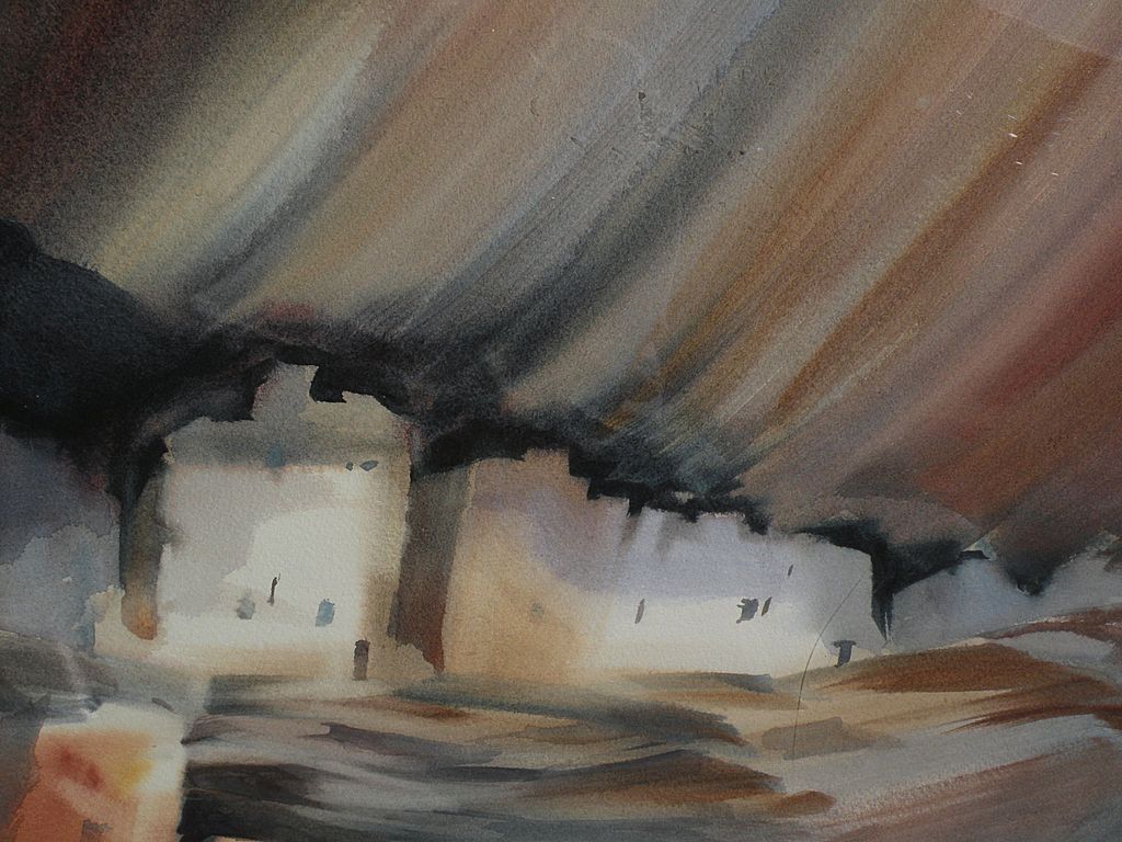 ROY E. SWANSON Southwest American art original watercolor painting of Mesa Verde Cliff ruins in Colorado ROY E. SWANSON Southwest American art original watercolor painting of Mesa Verde Cliff ruins in Colorado