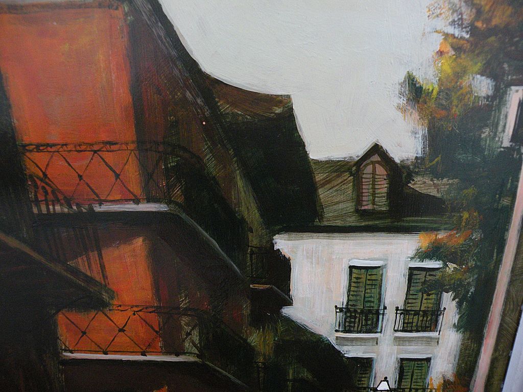 DELL WELLER (1927-) Louisiana art New Orleans street scene painting DELL WELLER (1927-) Louisiana art New Orleans street scene painting