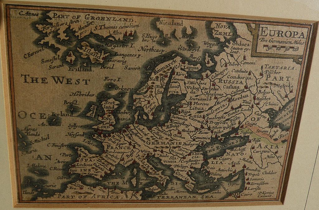17th century miniature engraved hand colored map of Europe by P. van den Keere (Kaerius) 17th century miniature engraved hand colored map of Europe by P. van den Keere (Kaerius)