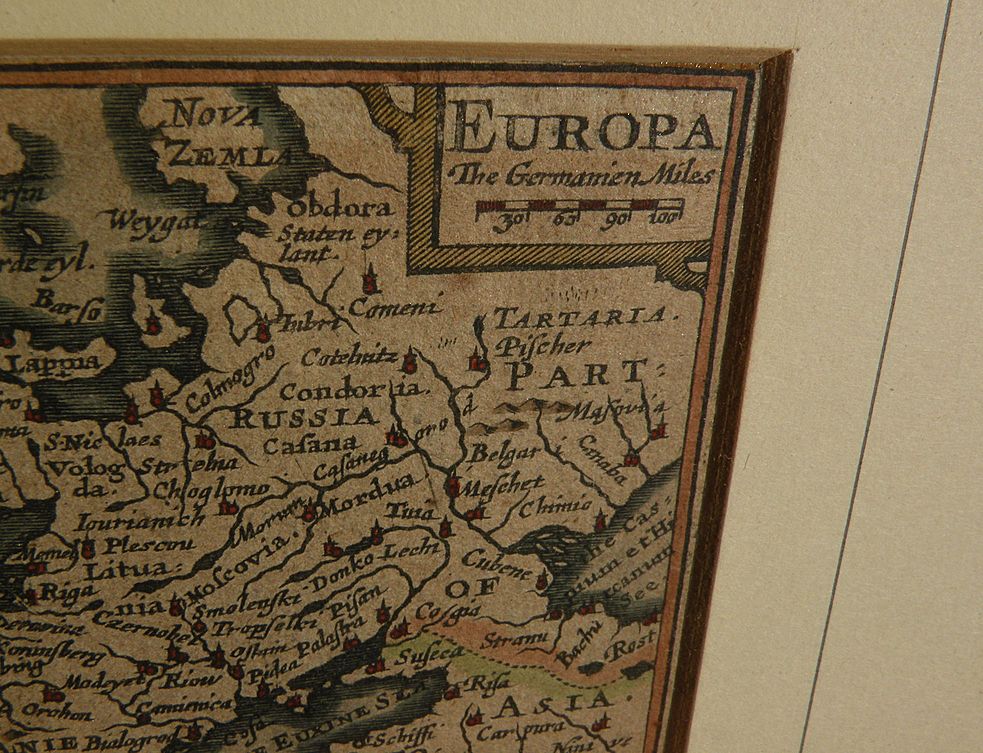 17th century miniature engraved hand colored map of Europe by P. van den Keere (Kaerius) 17th century miniature engraved hand colored map of Europe by P. van den Keere (Kaerius)