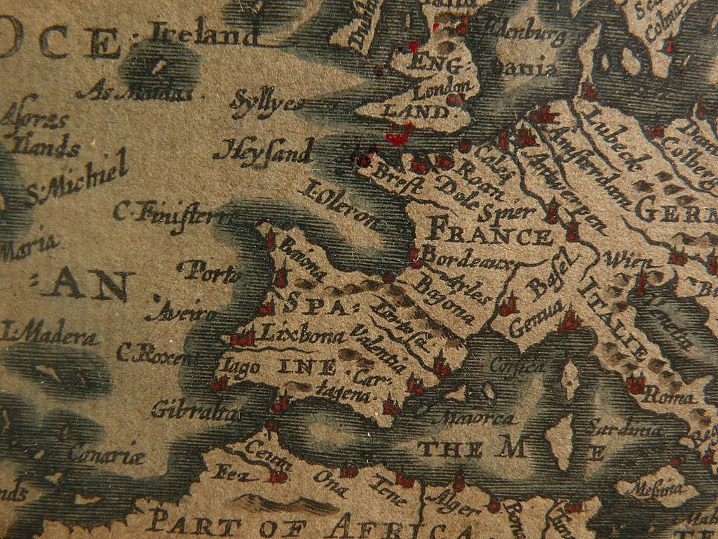 17th century miniature engraved hand colored map of Europe by P. van den Keere (Kaerius) 17th century miniature engraved hand colored map of Europe by P. van den Keere (Kaerius)