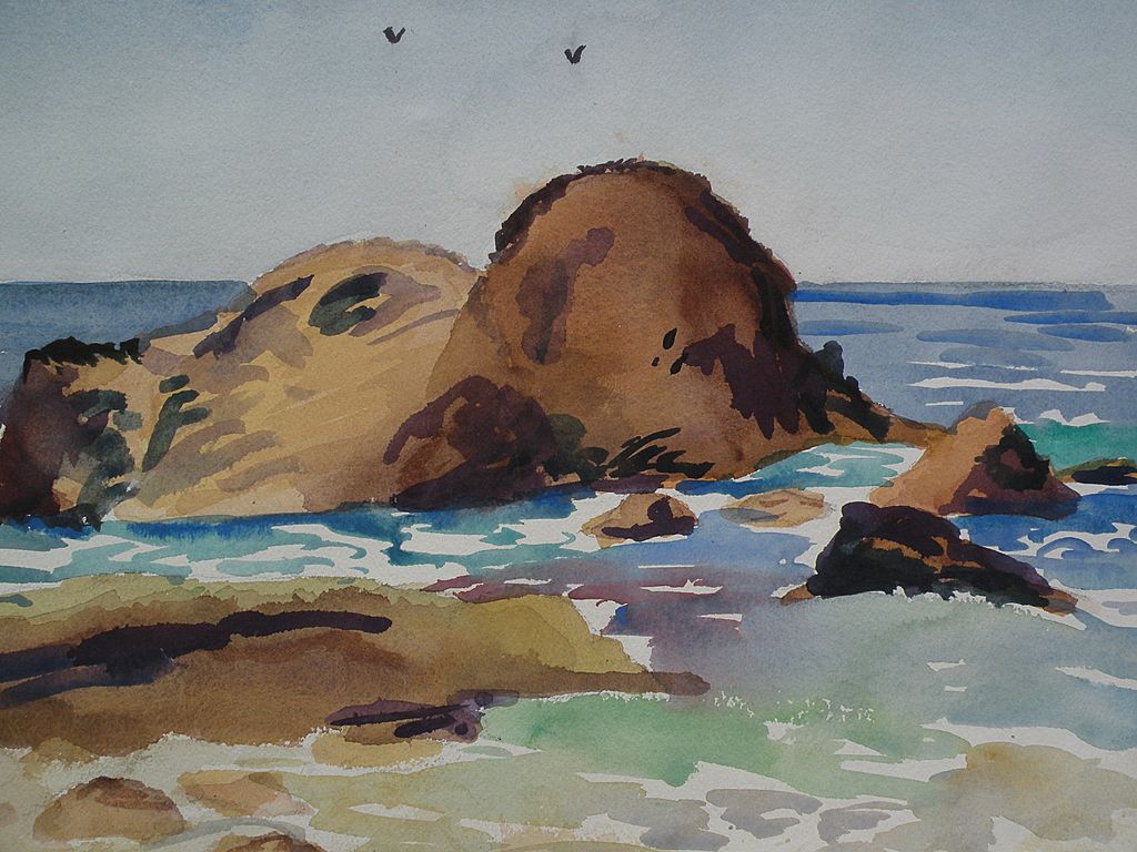 Impressionist watercolor painting of the seashore Impressionist watercolor painting of the seashore