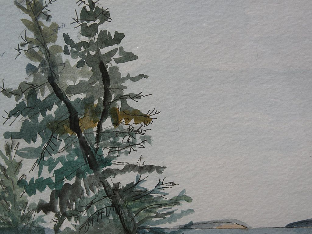 Maine art signed contemporary watercolor painting of Hidden Harbor near Acadia National Park Maine art signed contemporary watercolor painting of Hidden Harbor near Acadia National Park