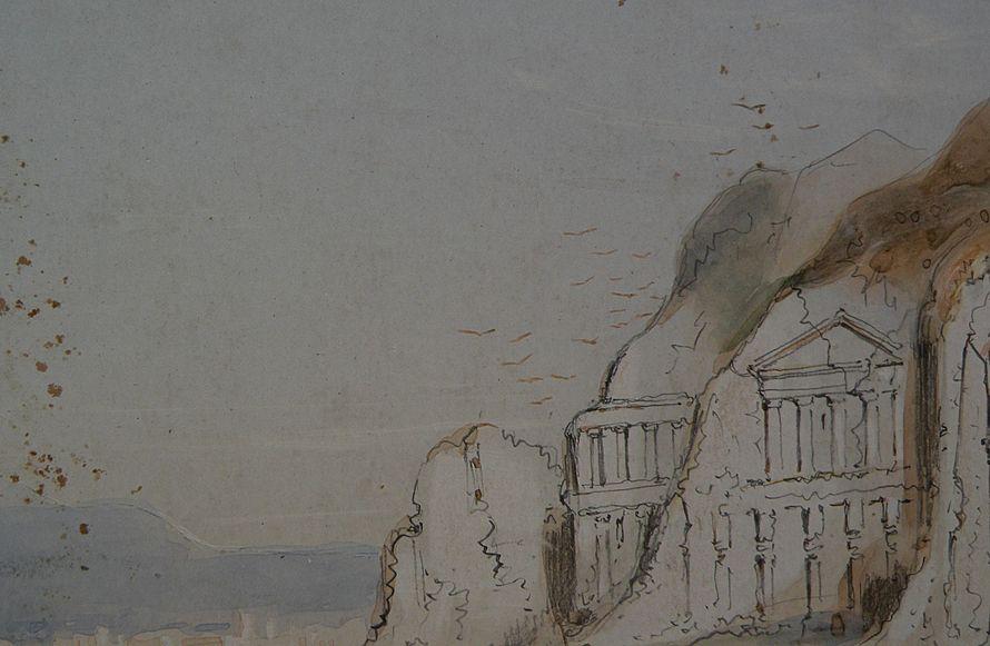 Early 19th century topographical art fine watercolor drawing possibly Petra, Jordan Early 19th century topographical art fine watercolor drawing possibly Petra, Jordan