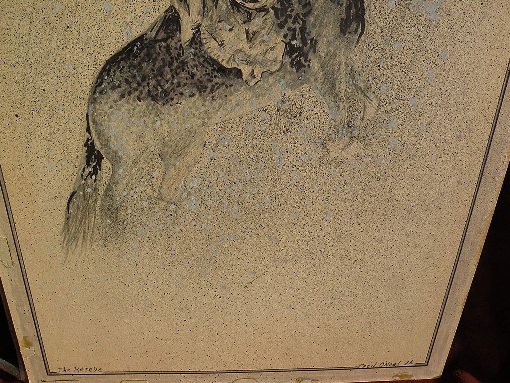 Original western American art signed dated drawing of cowboy, horse and lassoed calf Original western American art signed dated drawing of cowboy, horse and lassoed calf