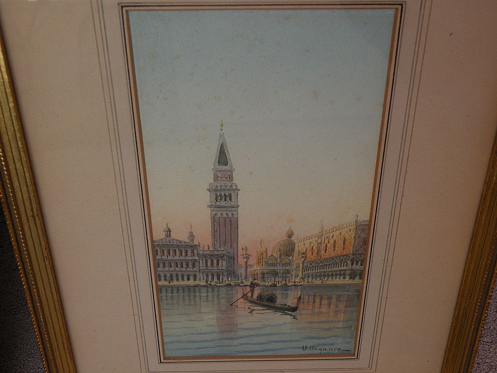 UMBERTO ONGANIA **Pair** of 19th century Italian watercolor paintings of Venice scenes UMBERTO ONGANIA **Pair** of 19th century Italian watercolor paintings of Venice scenes
