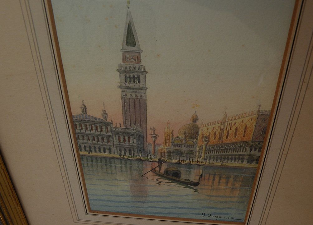 UMBERTO ONGANIA **Pair** of 19th century Italian watercolor paintings of Venice scenes UMBERTO ONGANIA **Pair** of 19th century Italian watercolor paintings of Venice scenes