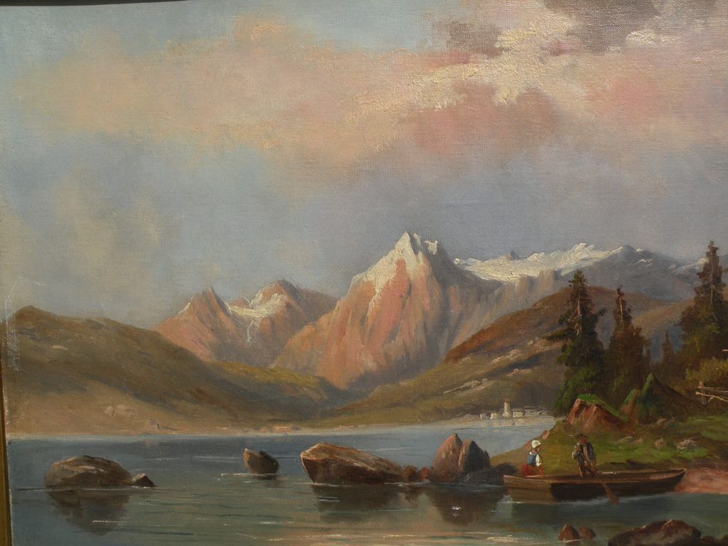 19th century European painting German or Austrian mountain lake landscape 19th century European painting German or Austrian mountain lake landscape
