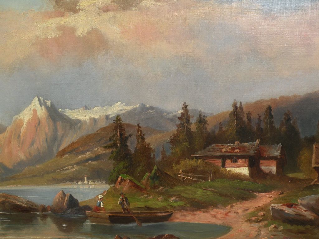 19th century European painting German or Austrian mountain lake landscape 19th century European painting German or Austrian mountain lake landscape