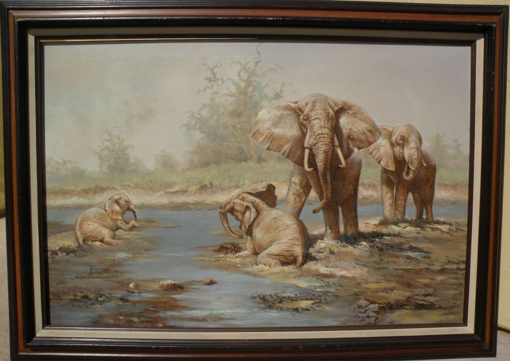 Sporting and wildlife art beautifully executed painting of elephants in the bush by artist Don Erdman Sporting and wildlife art beautifully executed painting of elephants in the bush by artist Don Erdman