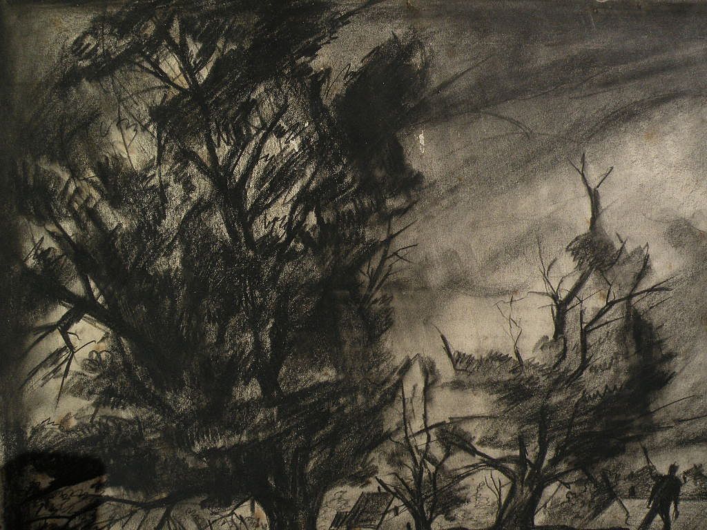 ERNEST W. SCANES (1909-) Michigan art well listed WPA regionalist charcoal drawing ERNEST W. SCANES (1909-) Michigan art well listed WPA regionalist charcoal drawing