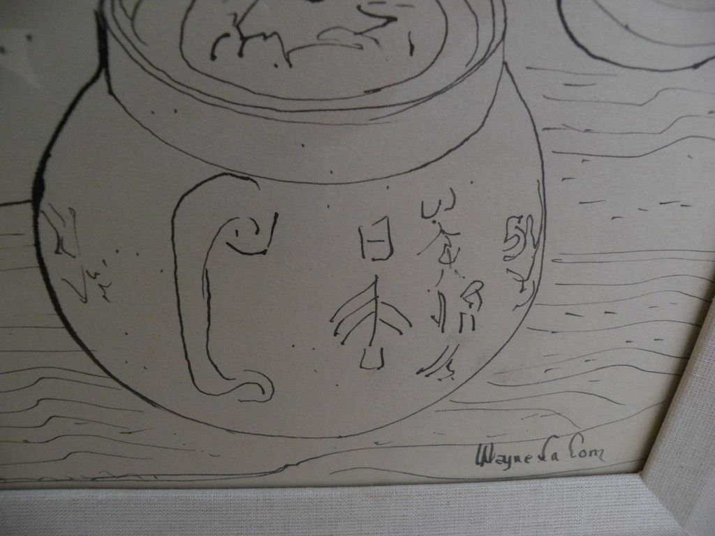 WAYNE LA COM (1922-) California art original ink still life drawing by well listed watercolorist WAYNE LA COM (1922-) California art original ink still life drawing by well listed watercolorist