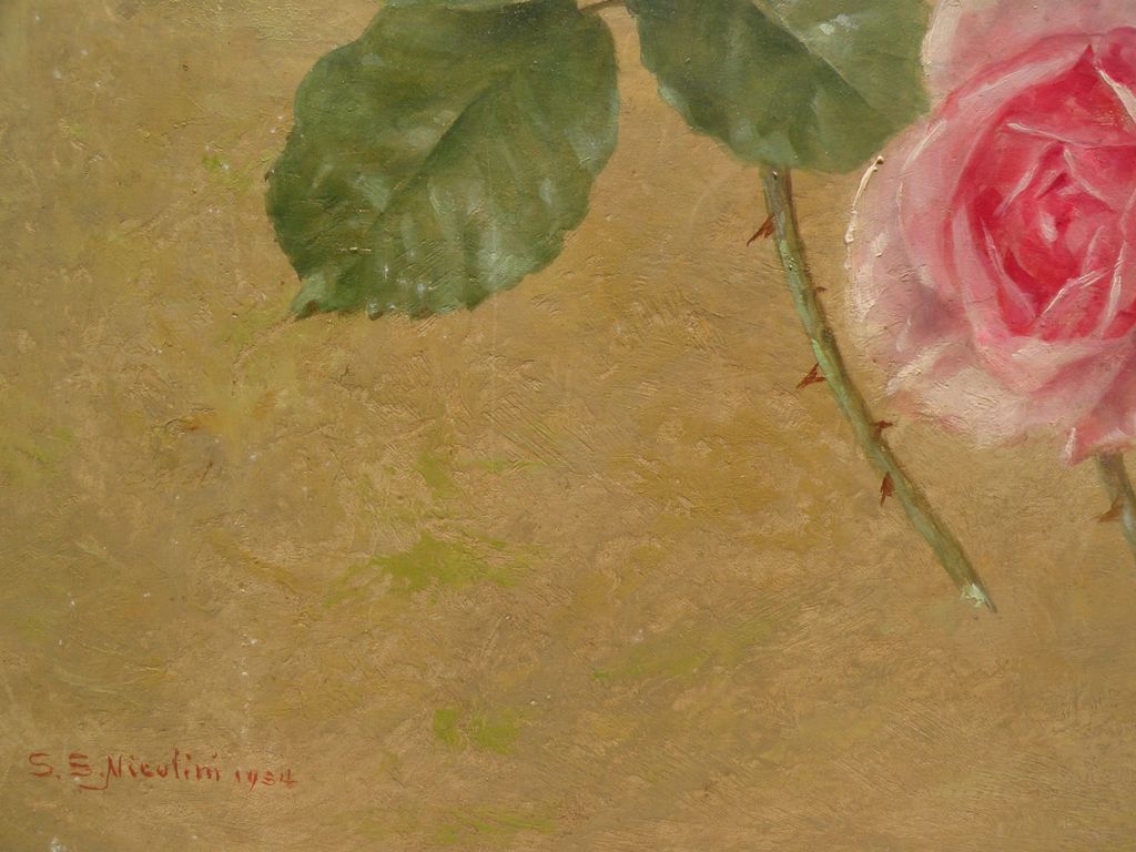 SAMUEL S. NICOLINI (1855-) roses still life painting by European artist associated with California SAMUEL S. NICOLINI (1855-) roses still life painting by European artist associated with California