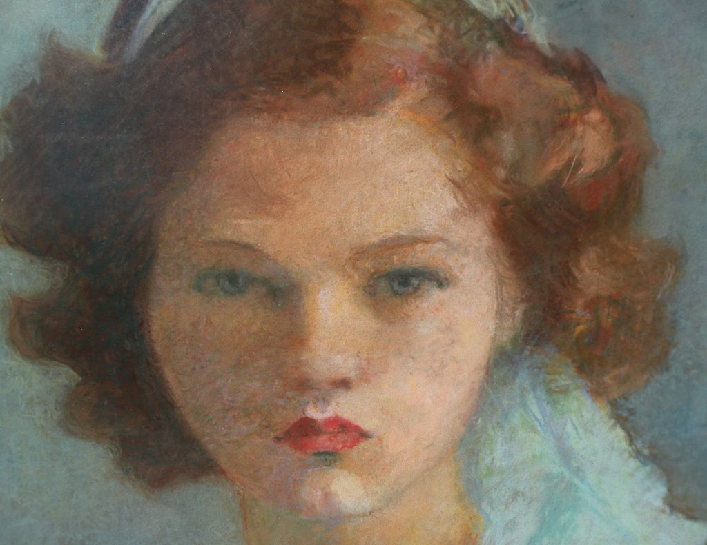 American art vintage circa 1915 fine pastel portrait of a young girl American art vintage circa 1915 fine pastel portrait of a young girl