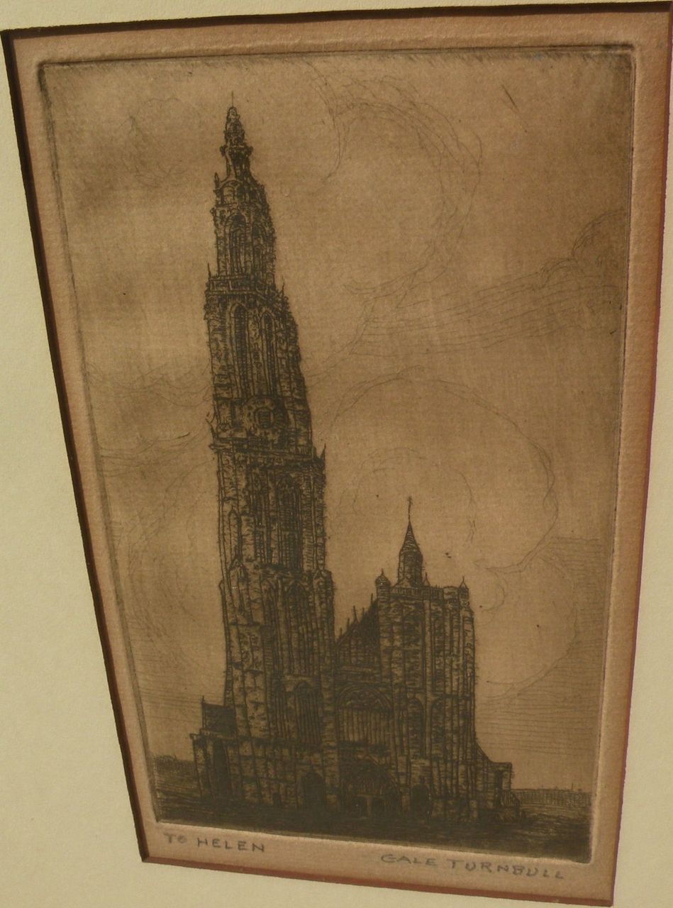 GALE TURNBULL (1886-1964) pencil signed etching of European church by American artist GALE TURNBULL (1886-1964) pencil signed etching of European church by American artist