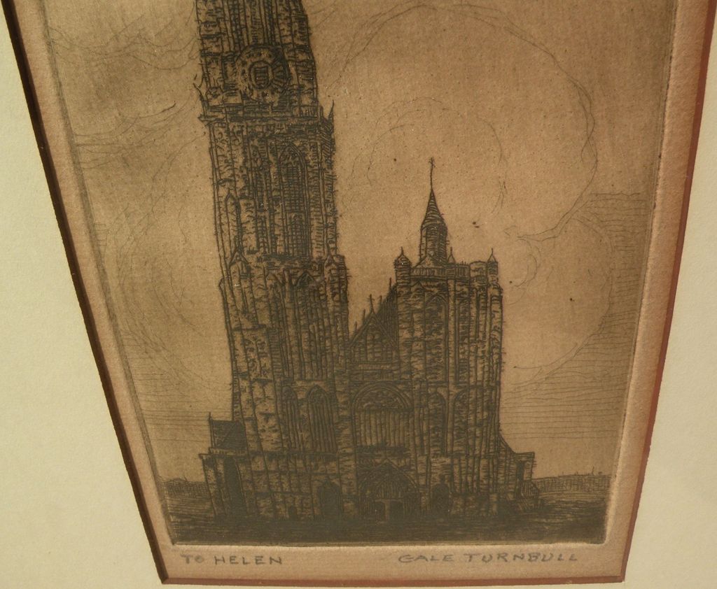 GALE TURNBULL (1886-1964) pencil signed etching of European church by American artist GALE TURNBULL (1886-1964) pencil signed etching of European church by American artist