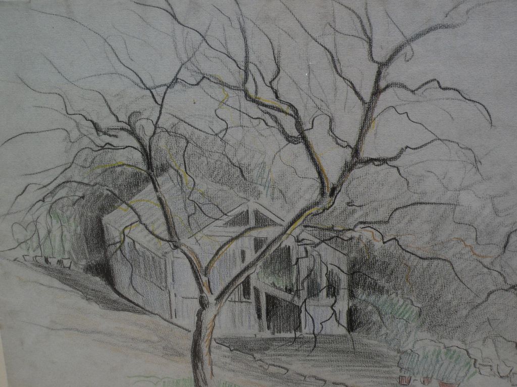 DAISY MARGUERITE HUGHES (1882-1968) pencil and crayon sketch of a greenhouse dated 1941 DAISY MARGUERITE HUGHES (1882-1968) pencil and crayon sketch of a greenhouse dated 1941