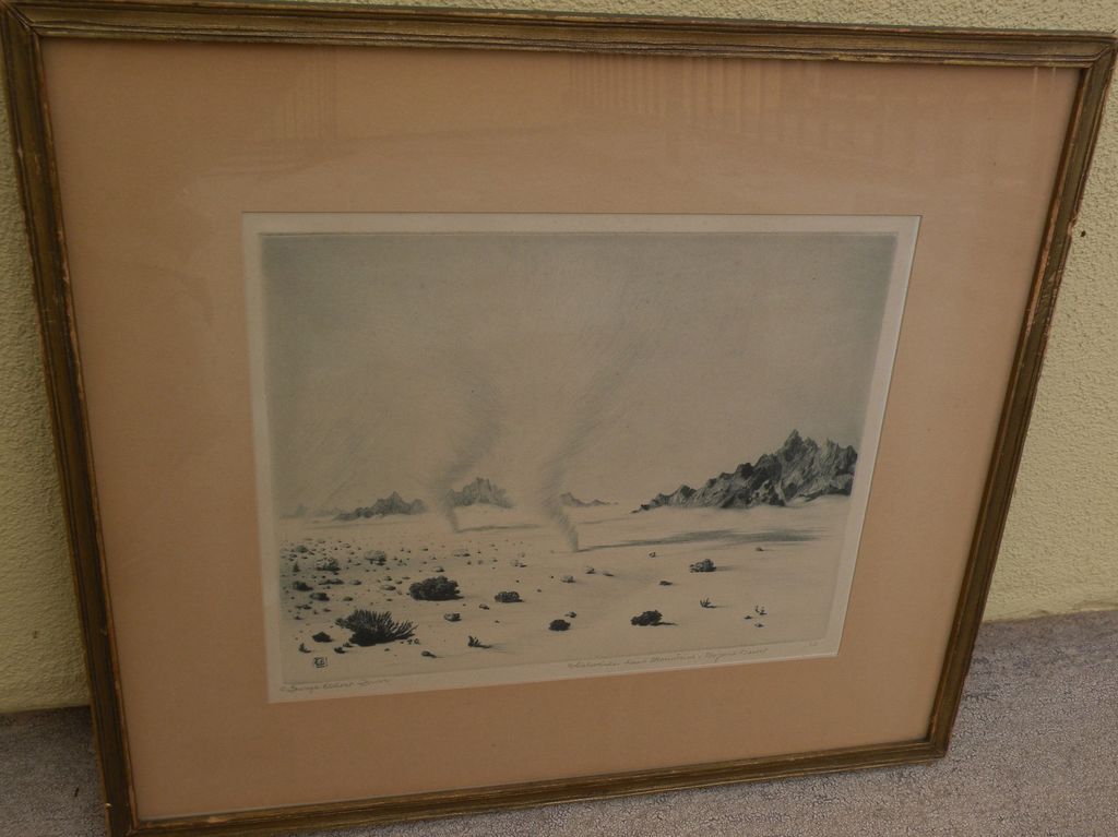 GEORGE ELBERT BURR (1859-1939) Southwestern American artist etching print whirlwinds in the Mojave Desert GEORGE ELBERT BURR (1859-1939) Southwestern American artist etching print whirlwinds in the Mojave Desert