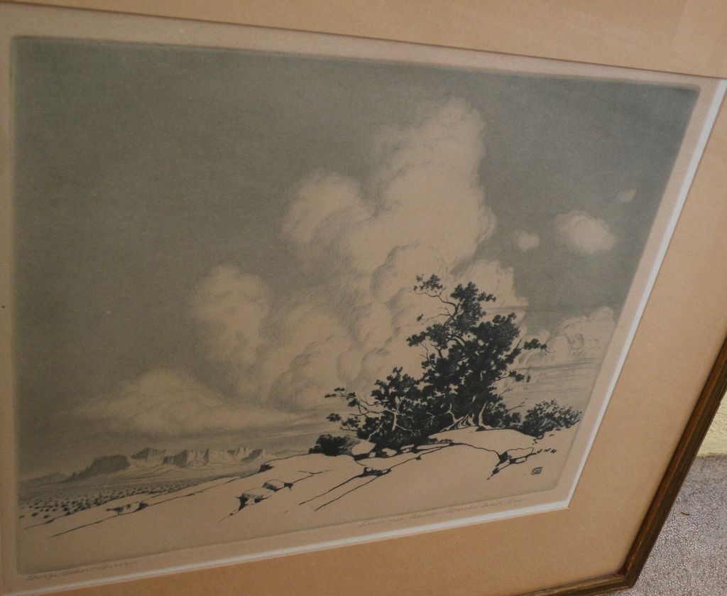 GEORGE ELBERT BURR (1859-1939) Southwestern American artist fine etching of Arizona desert GEORGE ELBERT BURR (1859-1939) Southwestern American artist fine etching of Arizona desert