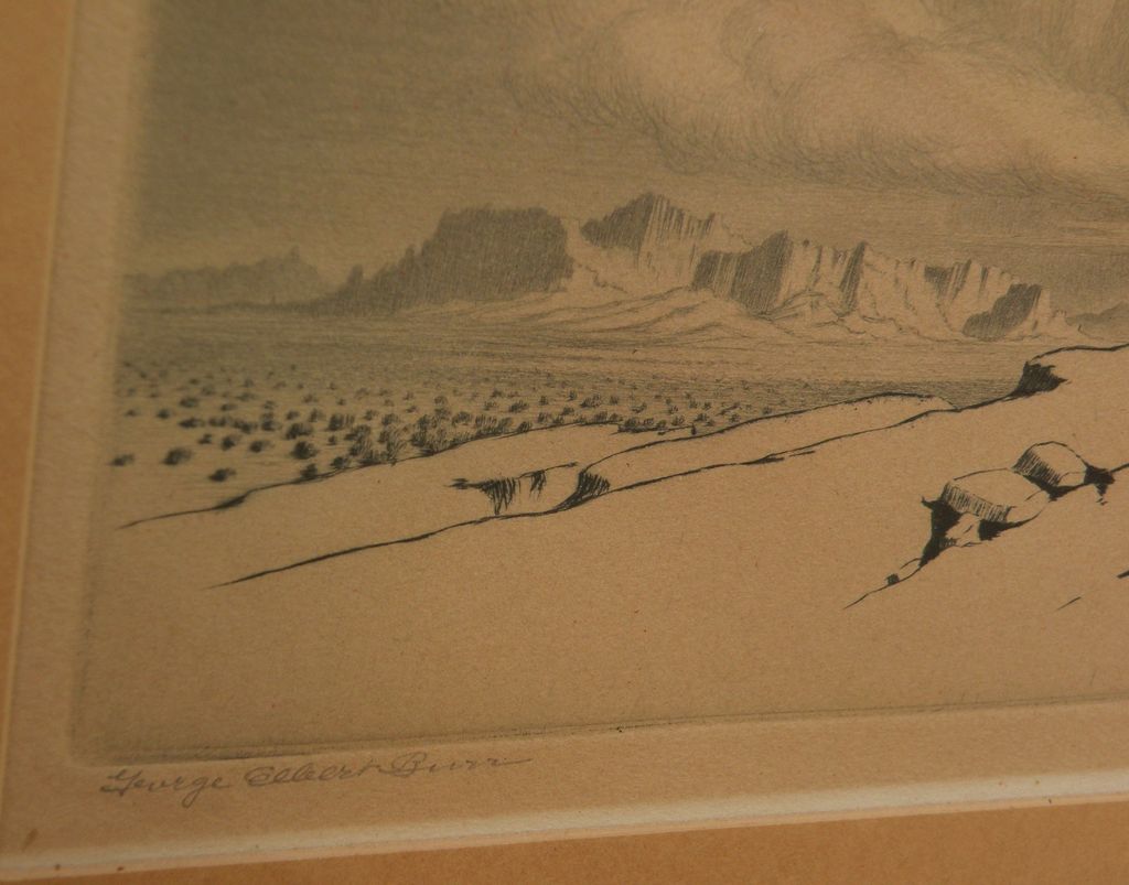 GEORGE ELBERT BURR (1859-1939) Southwestern American artist fine etching of Arizona desert GEORGE ELBERT BURR (1859-1939) Southwestern American artist fine etching of Arizona desert