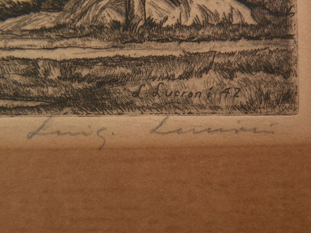 LUIGI LUCIONI (1900-1988) American art pencil signed 1942 etching "Two Silos" LUIGI LUCIONI (1900-1988) American art pencil signed 1942 etching "Two Silos"