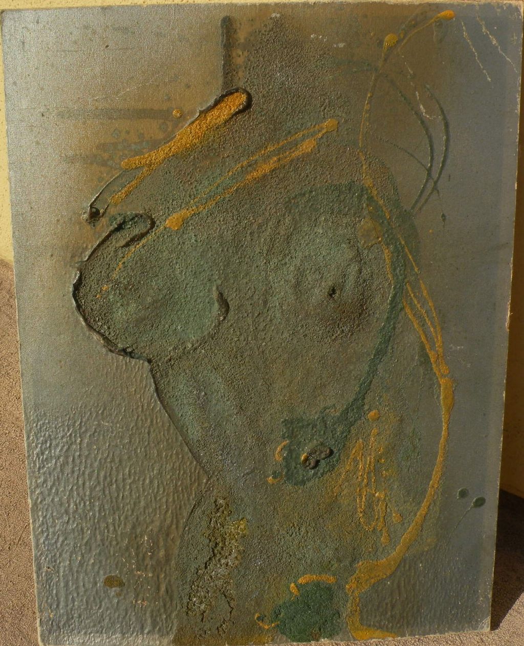 Modern art mid century oil and sand painting of female nude torso Modern art mid century oil and sand painting of female nude torso