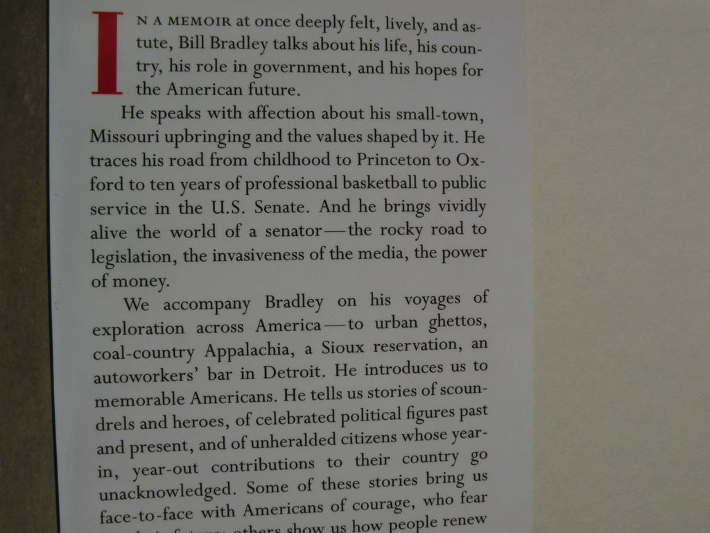 Signed book "Time Present, Time Past" A Memoir by basketball star, presidential candidate and senator BILL BRADLEY Signed book "Time Present, Time Past" A Memoir by basketball star, presidential candidate and senator BILL BRADLEY