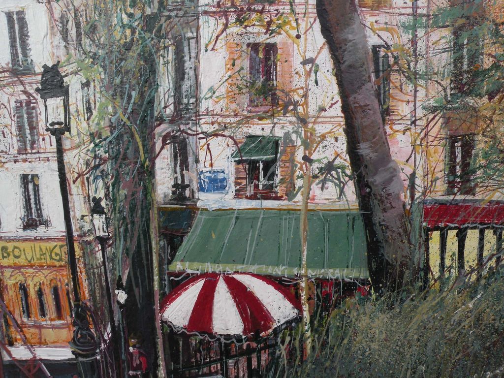 Contemporary French art Paris Montmartre scene signed impressionist painting Contemporary French art Paris Montmartre scene signed impressionist painting