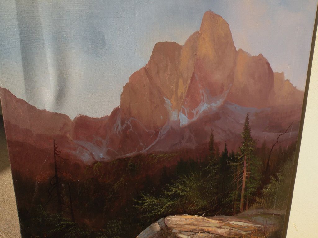 Signed luminous contemporary painting of high mountains Signed luminous contemporary painting of high mountains