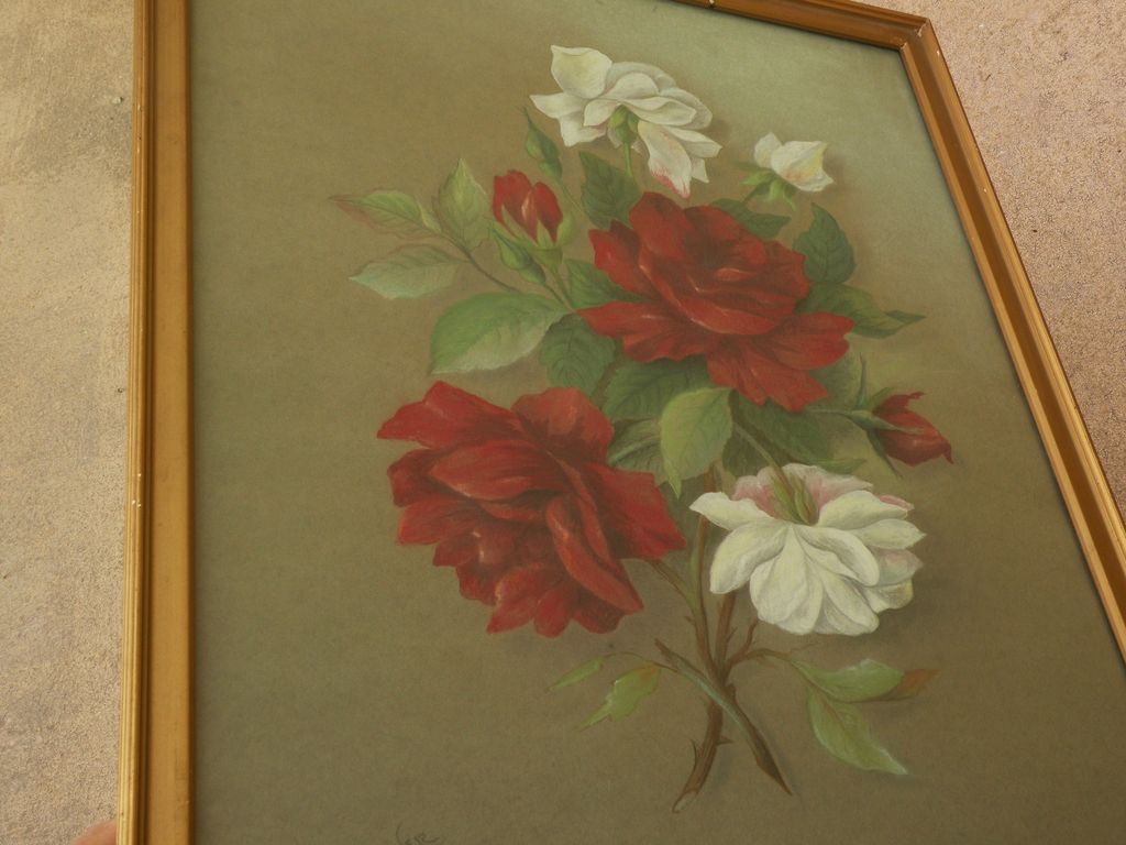 JOHN S. BOWER mid 19th century American art pastel floral still life JOHN S. BOWER mid 19th century American art pastel floral still life