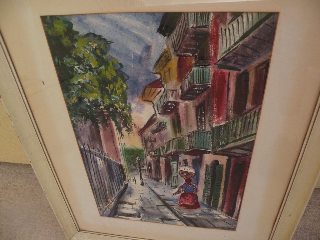 TOM LANE (1916-1991) Louisiana art watercolor painting circa 1950 of New Orleans Pirates Alley TOM LANE (1916-1991) Louisiana art watercolor painting circa 1950 of New Orleans Pirates Alley