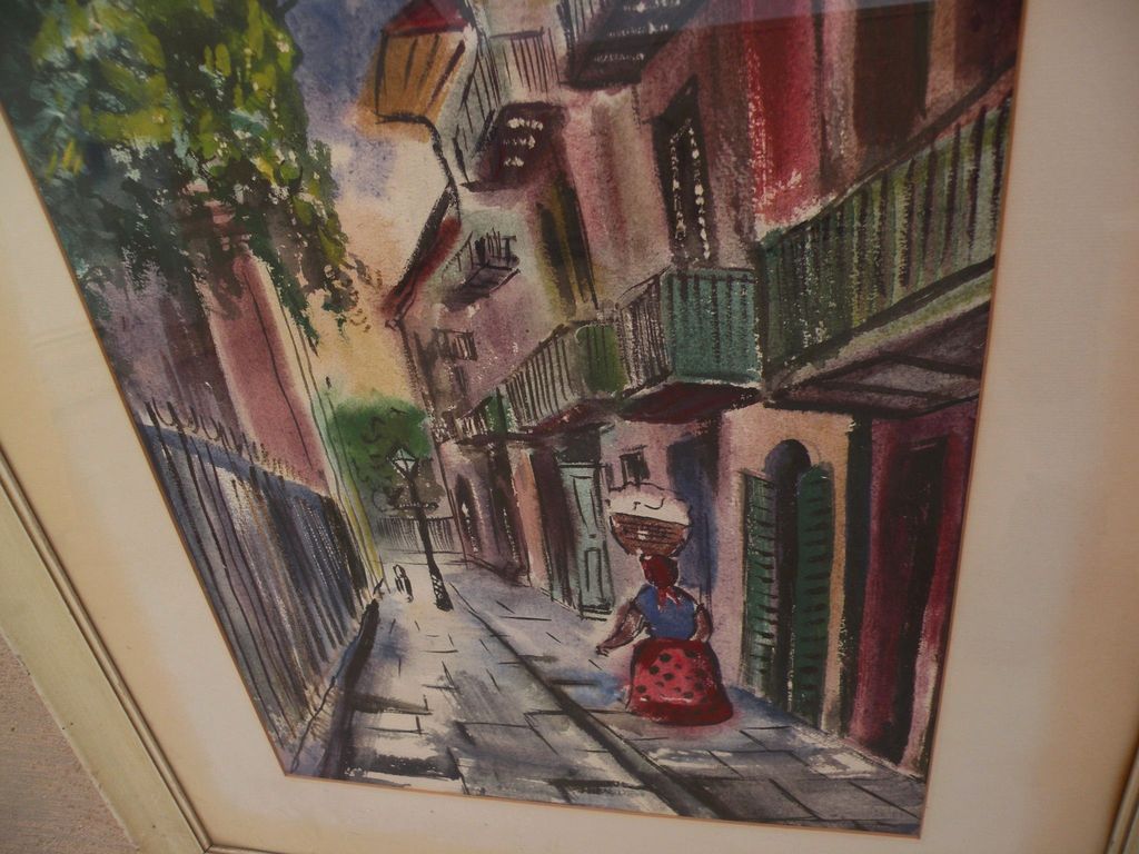 TOM LANE (1916-1991) Louisiana art watercolor painting circa 1950 of New Orleans Pirates Alley TOM LANE (1916-1991) Louisiana art watercolor painting circa 1950 of New Orleans Pirates Alley