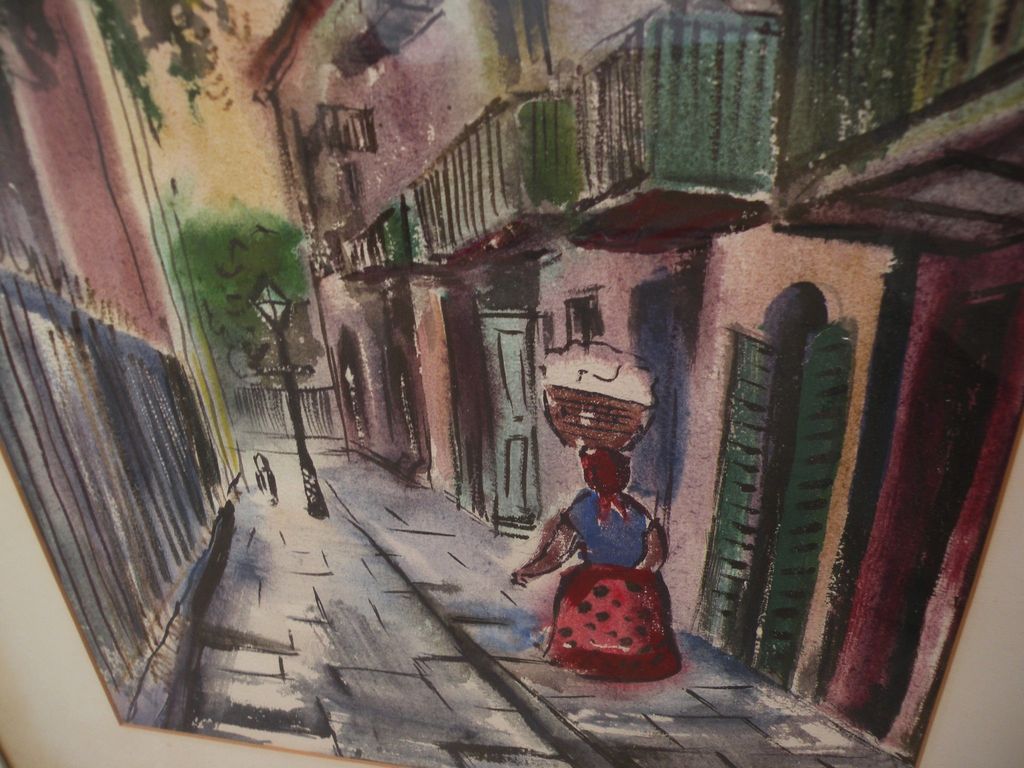 TOM LANE (1916-1991) Louisiana art watercolor painting circa 1950 of New Orleans Pirates Alley TOM LANE (1916-1991) Louisiana art watercolor painting circa 1950 of New Orleans Pirates Alley