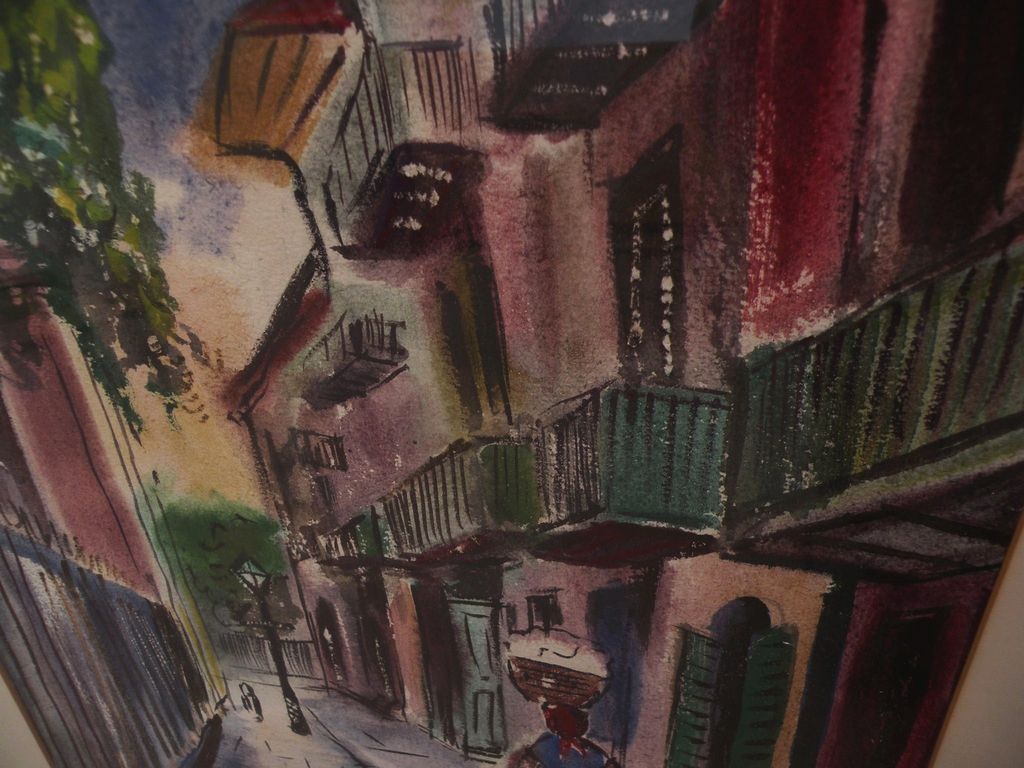 TOM LANE (1916-1991) Louisiana art watercolor painting circa 1950 of New Orleans Pirates Alley TOM LANE (1916-1991) Louisiana art watercolor painting circa 1950 of New Orleans Pirates Alley