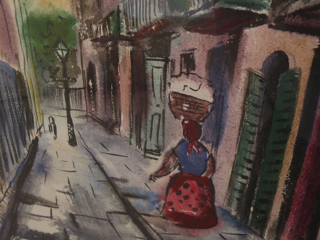 TOM LANE (1916-1991) Louisiana art watercolor painting circa 1950 of New Orleans Pirates Alley TOM LANE (1916-1991) Louisiana art watercolor painting circa 1950 of New Orleans Pirates Alley