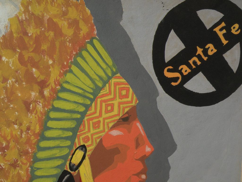 Original advertising art circa 1940's for Santa Fe Railroad signed by artist Original advertising art circa 1940's for Santa Fe Railroad signed by artist