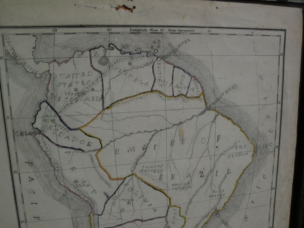 19th century American school girl hand drawn map of South America 19th century American school girl hand drawn map of South America