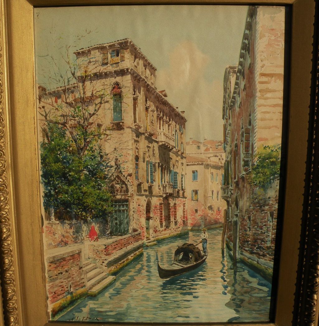 Italian art signed circa 1900 watercolor painting of Venice canal Italian art signed circa 1900 watercolor painting of Venice canal