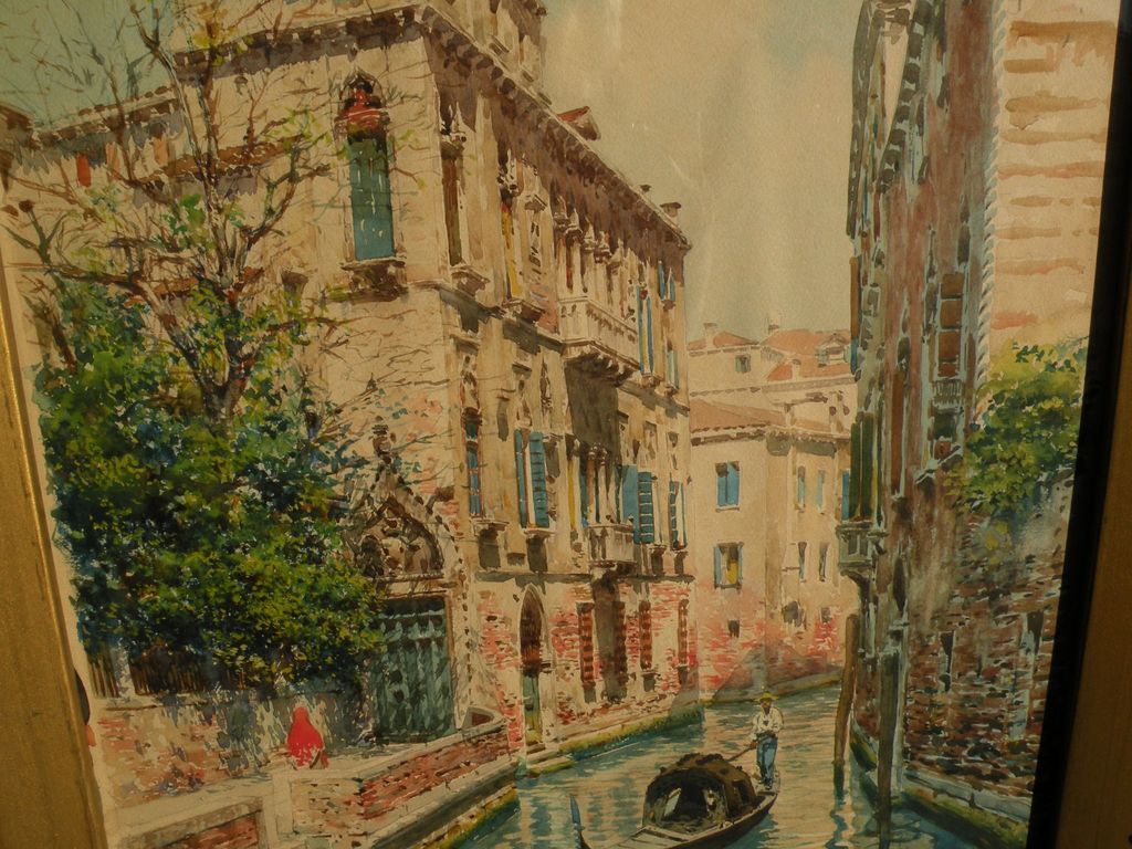 Italian art signed circa 1900 watercolor painting of Venice canal Italian art signed circa 1900 watercolor painting of Venice canal