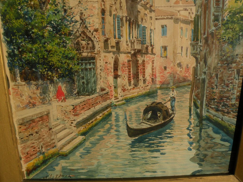Italian art signed circa 1900 watercolor painting of Venice canal Italian art signed circa 1900 watercolor painting of Venice canal