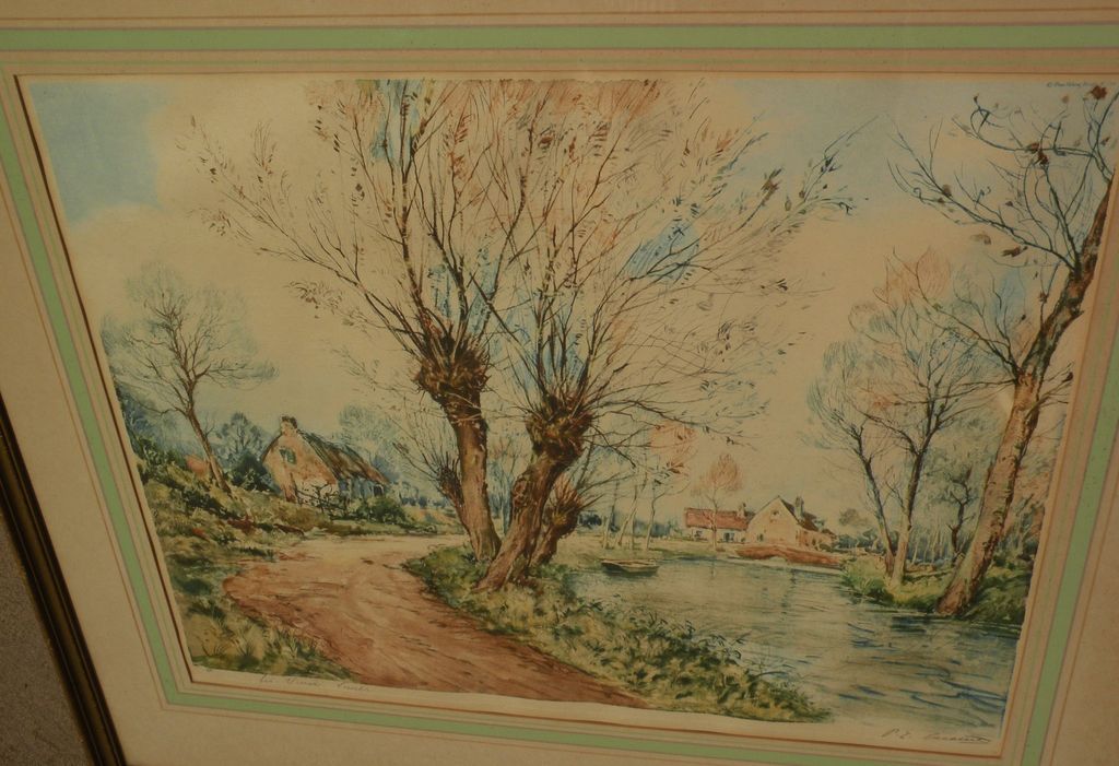 PAUL EMILE (18771950) large color etching of French riverside