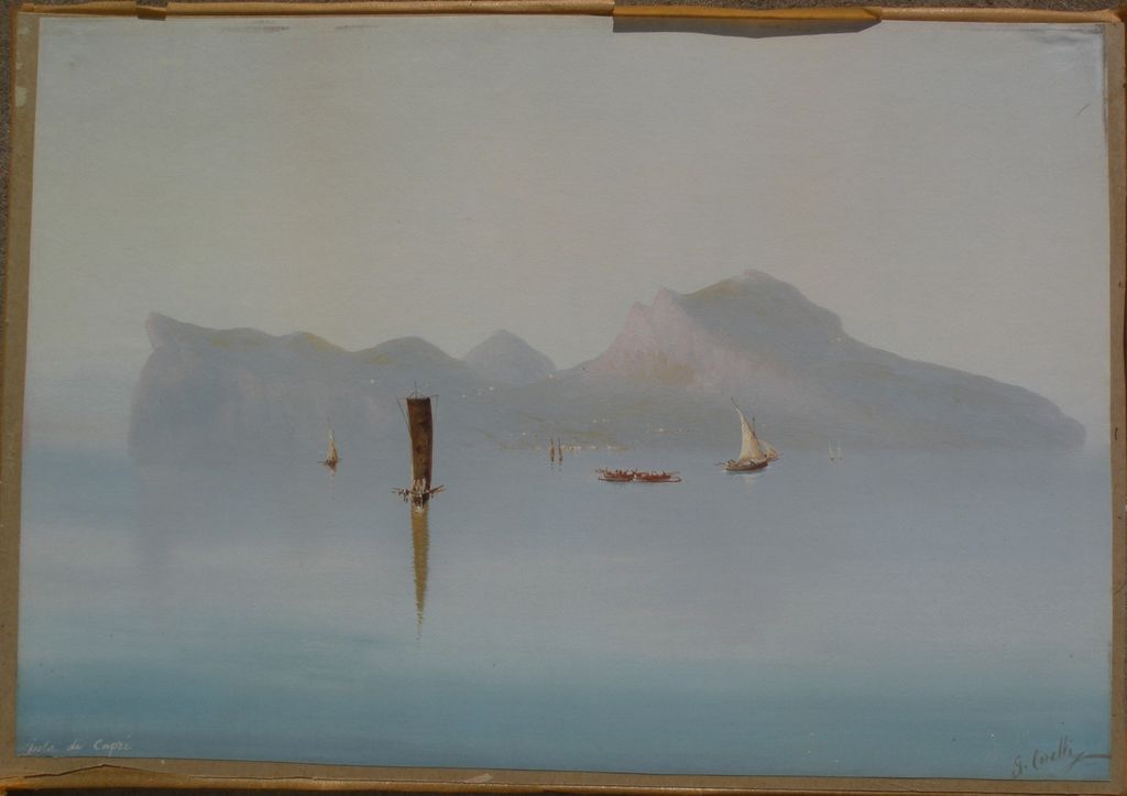 GIUSEPPE CORELLI (1858-1921) large gouache painting of Italian coastal scenery Island of Capri GIUSEPPE CORELLI (1858-1921) large gouache painting of Italian coastal scenery Island of Capri