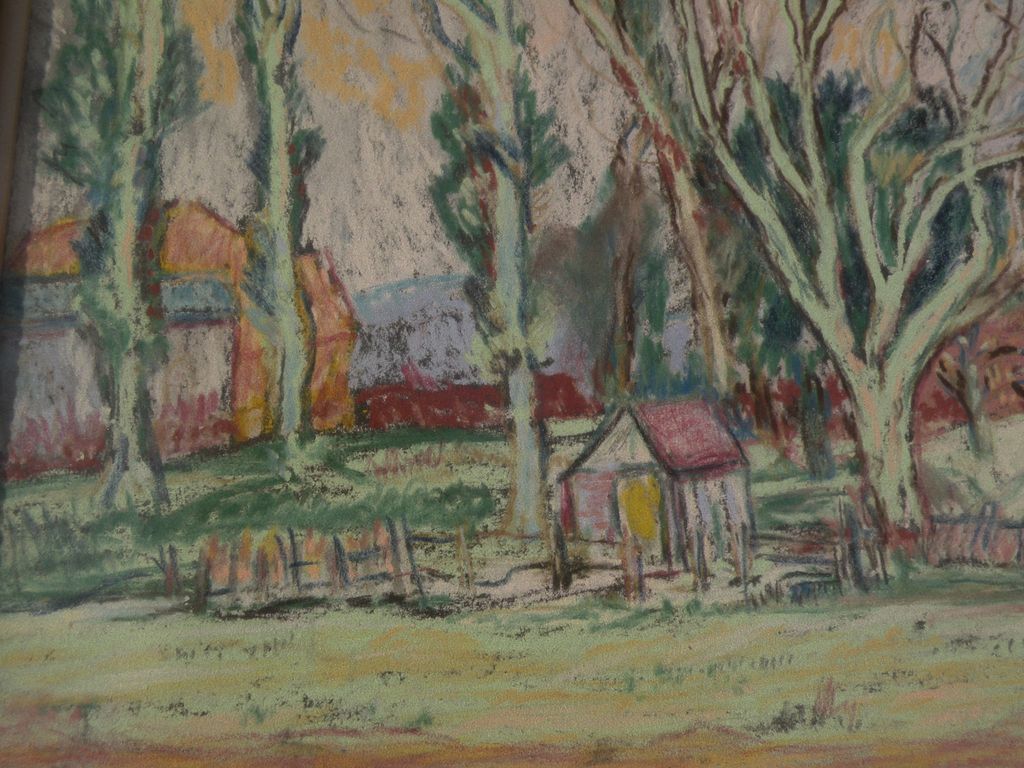 American impressionist art pastel landscape drawing signed R. NOURSE American impressionist art pastel landscape drawing signed R. NOURSE