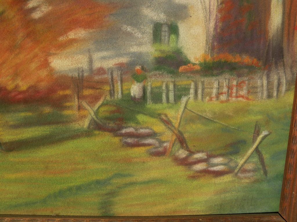 Pastel drawing of New England autumn landscape signed Pastel drawing of New England autumn landscape signed